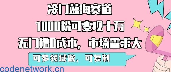 冷门蓝海赛道，1000粉可变现十W，无门槛0成本，市场需求大，可多领域做，可复制性强|思创源码网